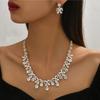 2 pieces Wedding Water Drop Rhinestone Jewelry Set Inlaid Shining Necklace Earrings Set Bow Exquisite Crystal Necklace Set Party