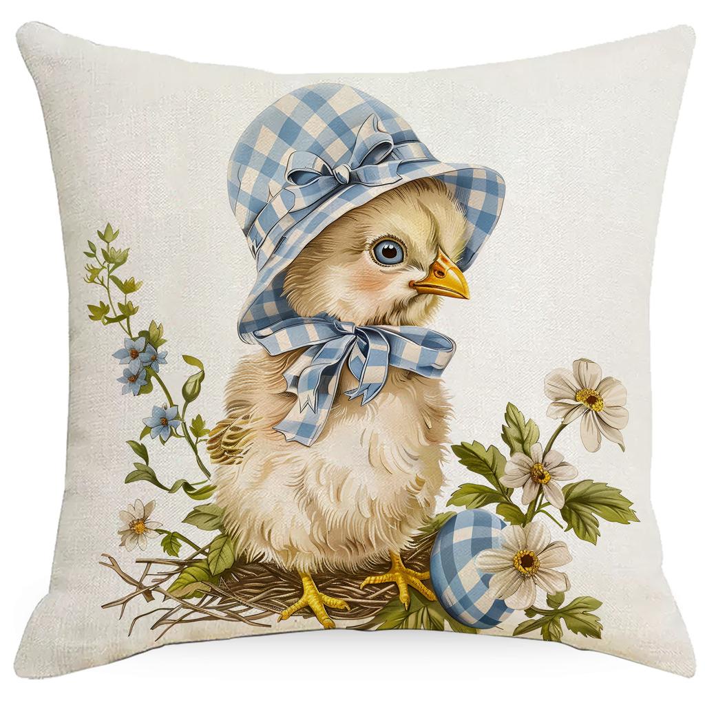New Blue Plaid Easter Pillowcase Cushion Cover Cute Rabbit Truck Animal Pillowcase