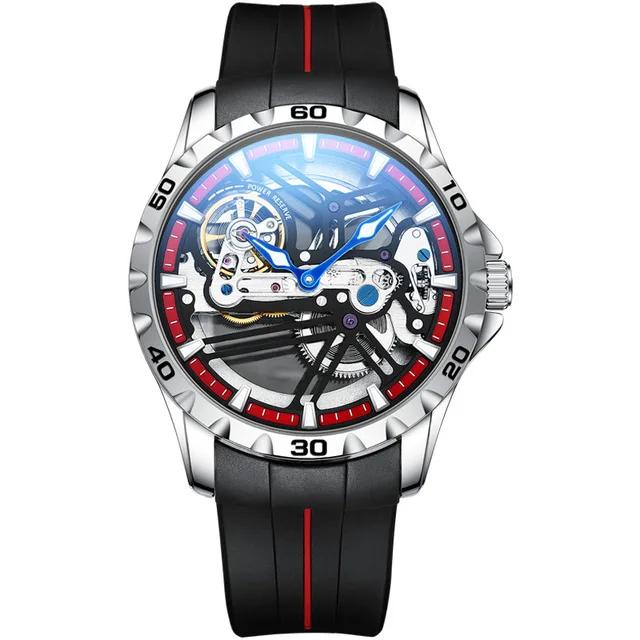 AILANG Luxury Brand Sport Waterproof Automatic Mechanical Watches Luminous Skeleton Stainless Steel Case MOTORCYCLE DESIGN