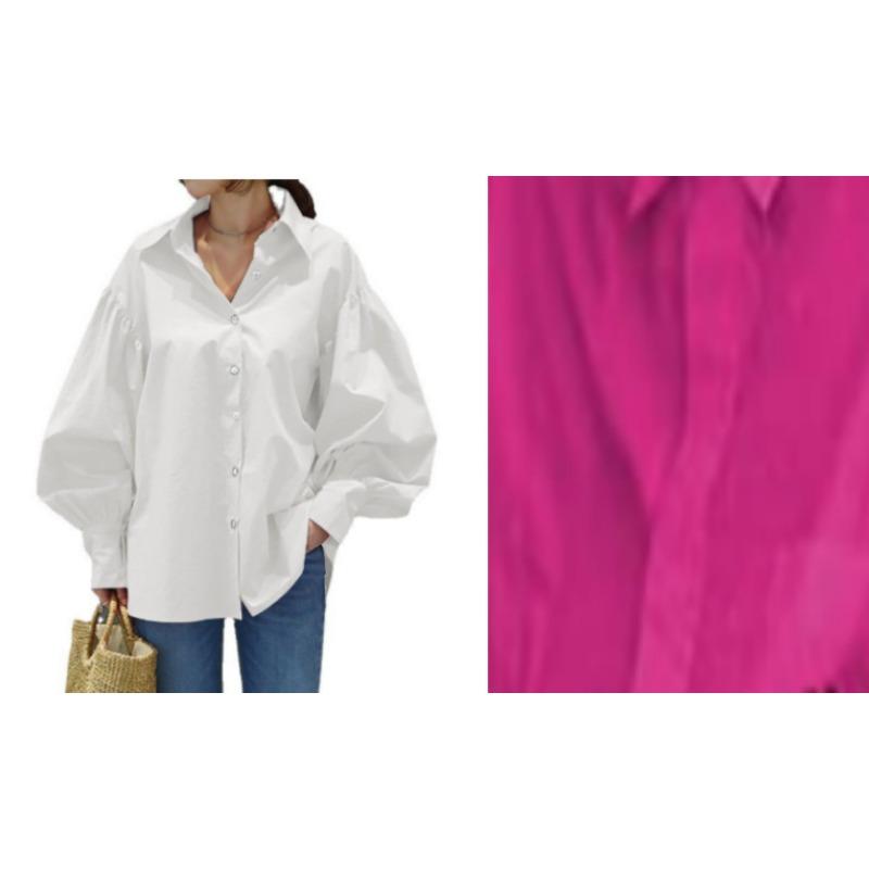 Women Solid Color Button Down Shirt Lantern Sleeve Loose Casual Blouse