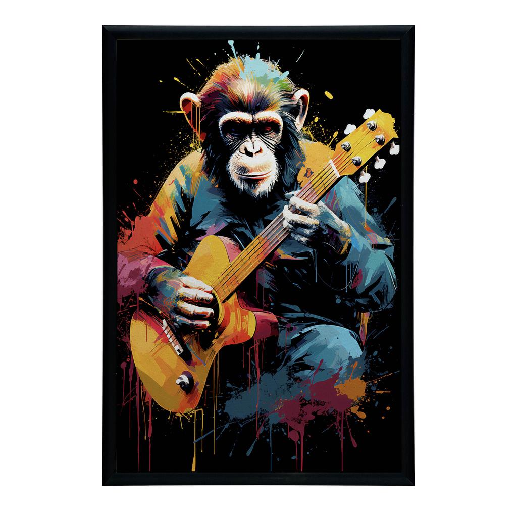 Małpa Z Gitarą Małpa Z Gitarą, 70X100 Cm, Rama Aluminiowa Czarna, Papier Matowy 230 Gsm
