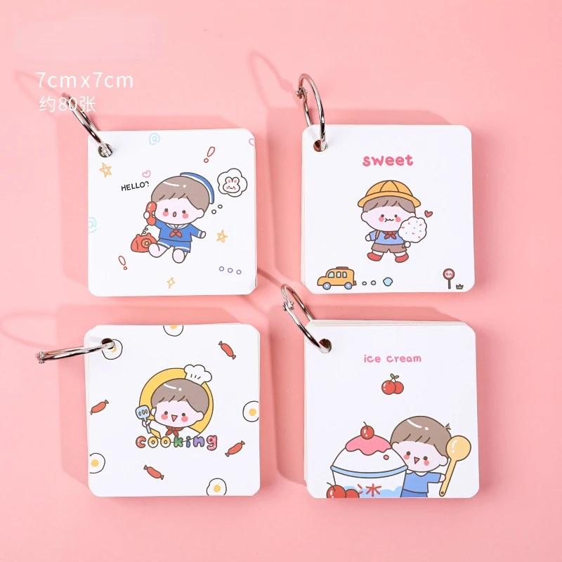 

80 Sheets Binder Ring Flipping Flash Card DIY Combinable Study Cards Mini Lined Memo Pad DIY Bookmark Blank Index Cards