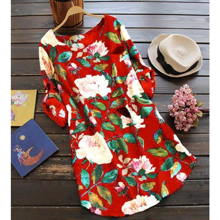 GMXIA Women's Fashion Spring Autumn Floral Print Long Sleeve O-Neck High Waist Casual Dresses