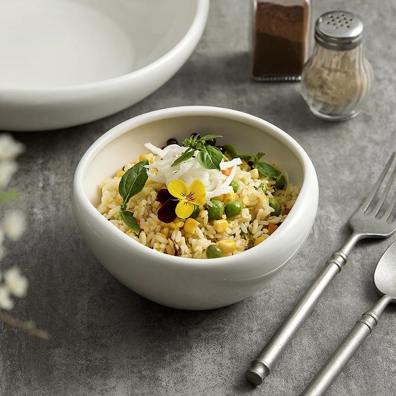 White Porcelain Chinese Dish Serving Plate Rice Bowl Dessert Salad Bowl Exquisite Hotel Tableware White Ceramic Pasta Bowls