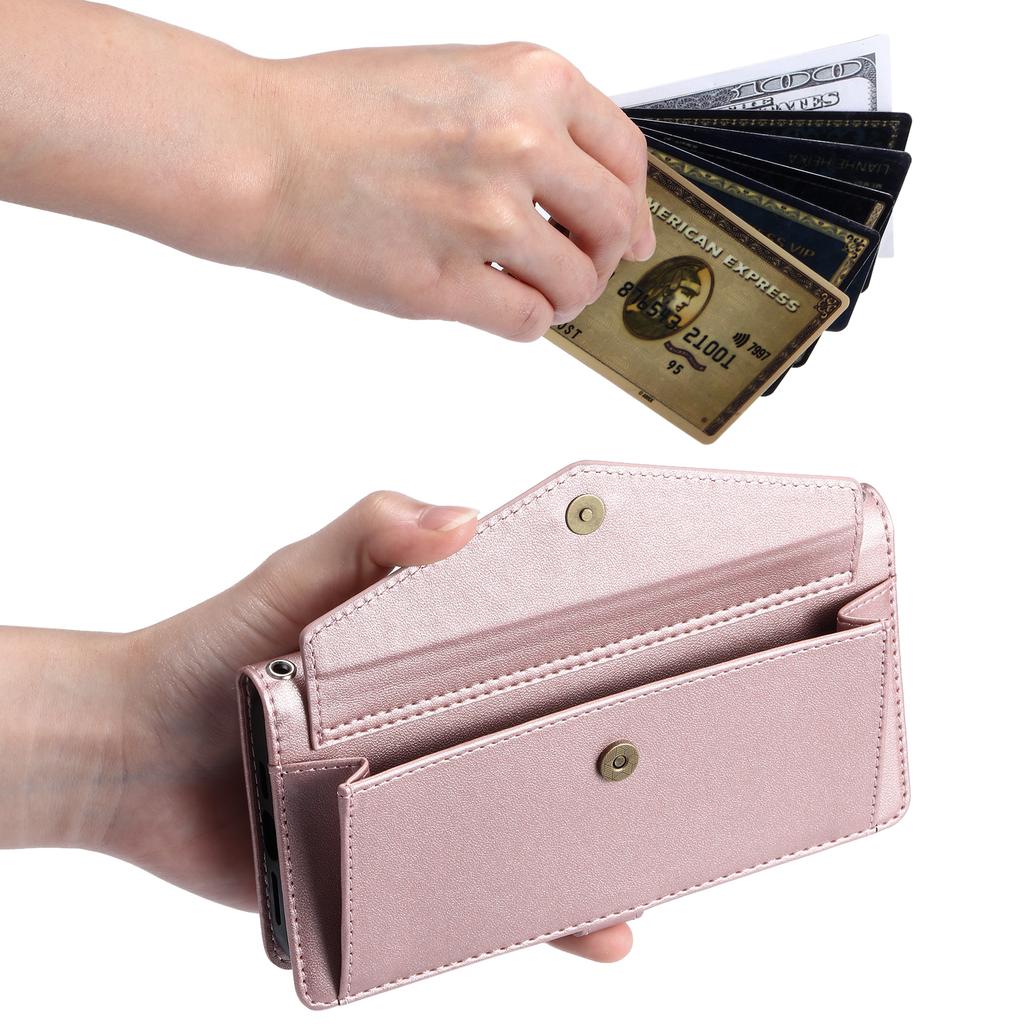 For iPhone 17 Pro Leather Case with Wrist Strap Wallet Stand Phone Cover