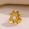 Flower Fashion Anillos For Women Fake Pearl Gold Color Rings Stainless Steel Geometry Sunflower Ring Jewelry Party Daily Gifts