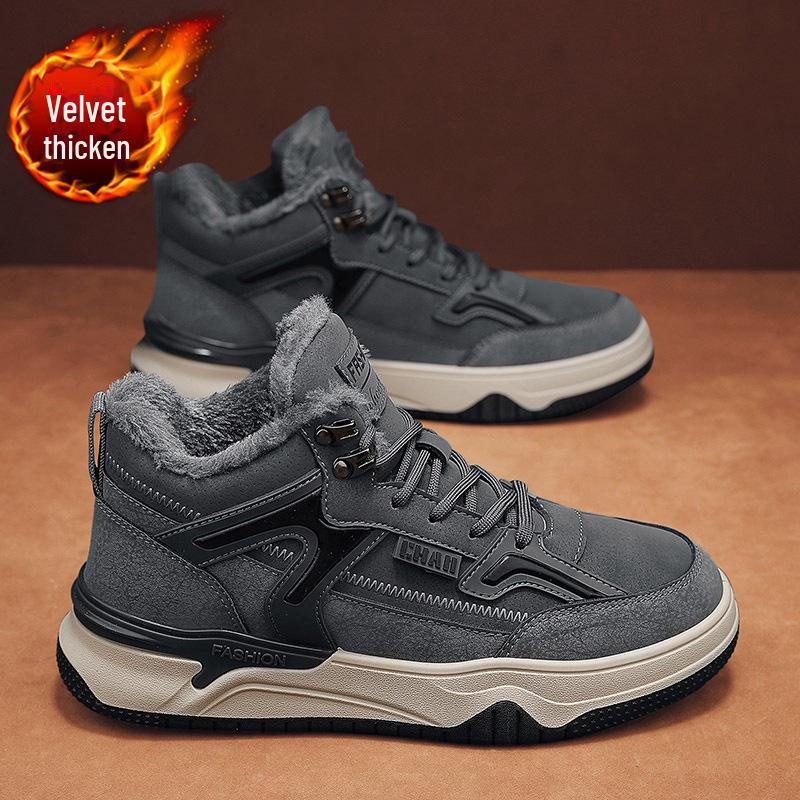 

2024 Men s Black High-Top Snow Boots - Velvet Lined, Thick Sole, Warm Winter Footwear 44