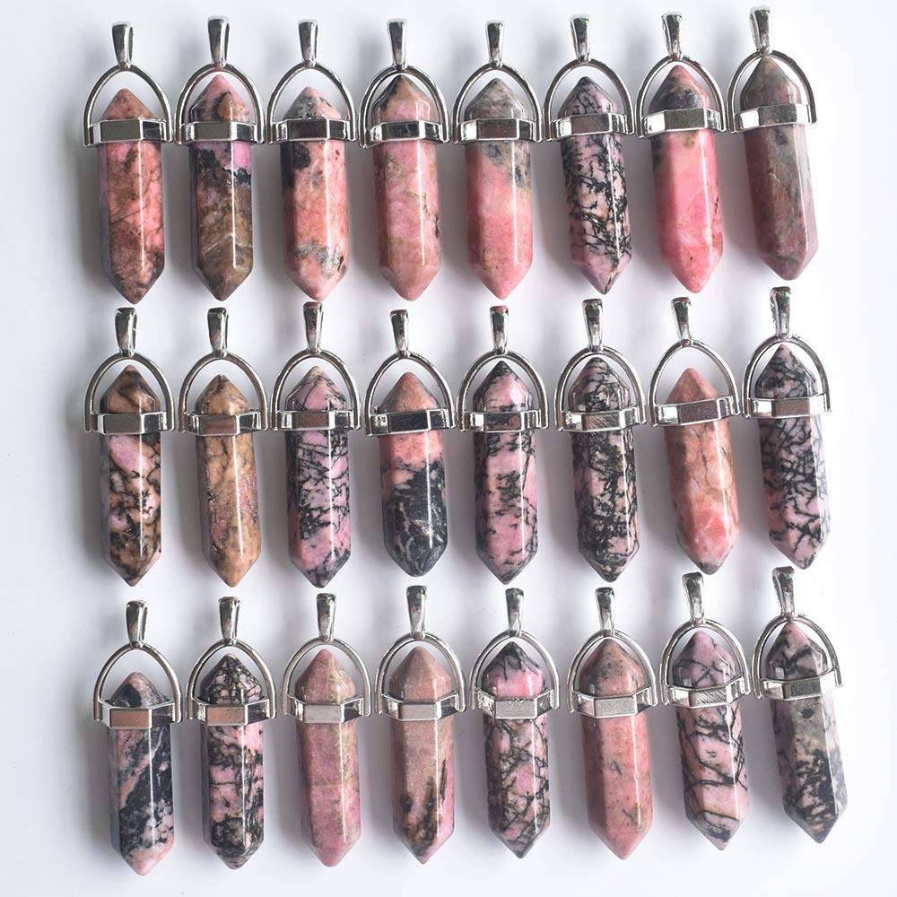 24pcs/lot Fashion quality assorted natural stone mixed pillar charms chakra Pendants & necklaces for making free