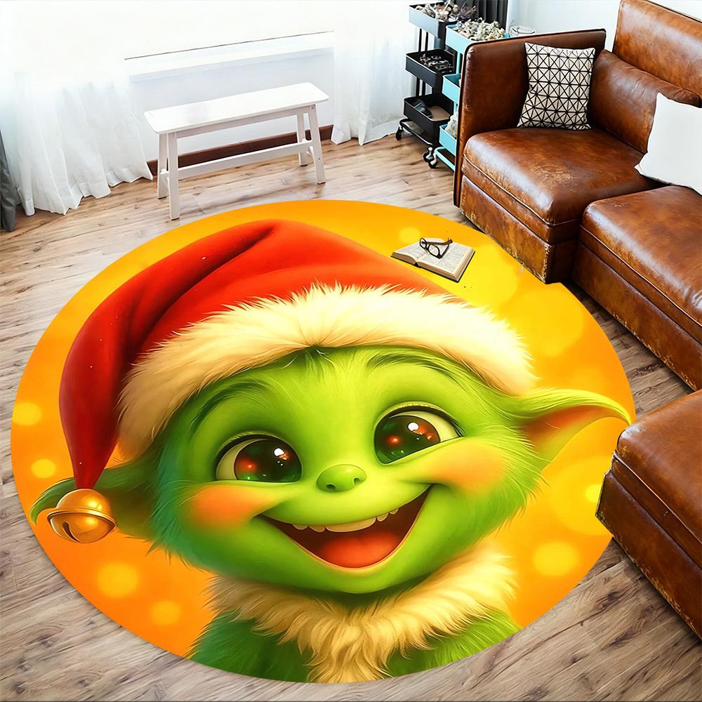 1pc Christmas Grinch Round Chair mat Area Rug - Non-Slip, Floor Mat for Office, Bedroom, and Indoor Decor -1002093