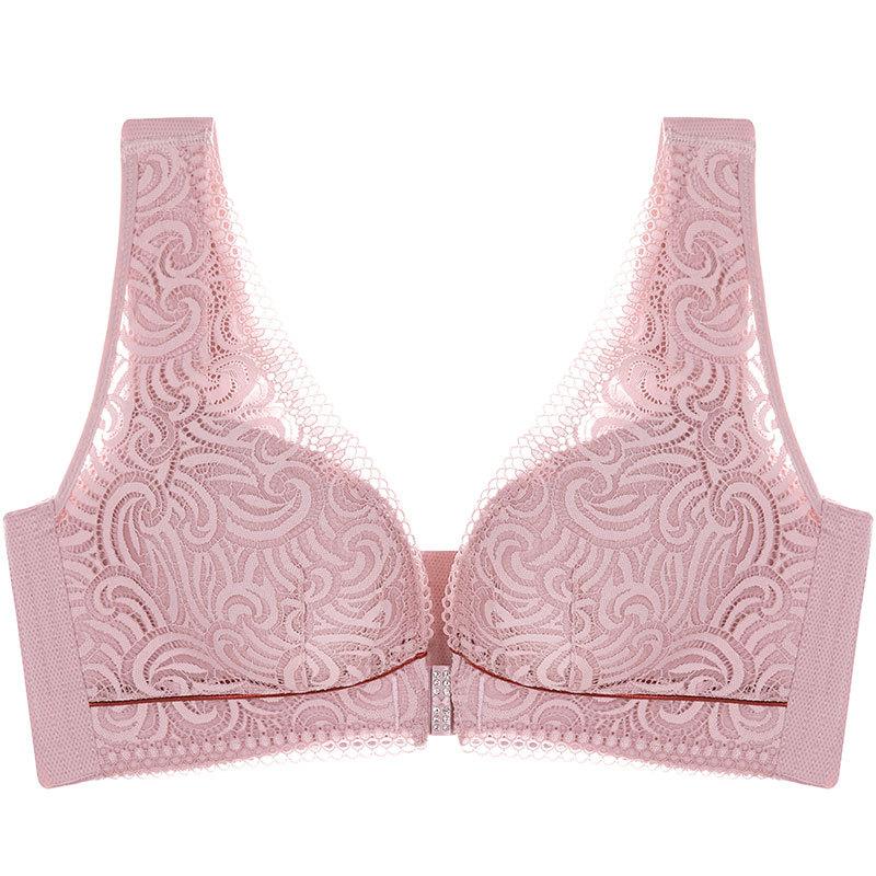 

Women s Plus-size Seamless Lingerie with A Front Clip and No Underwire Gathering Vest Style Bra Push Up Bra 36/80B рожевий