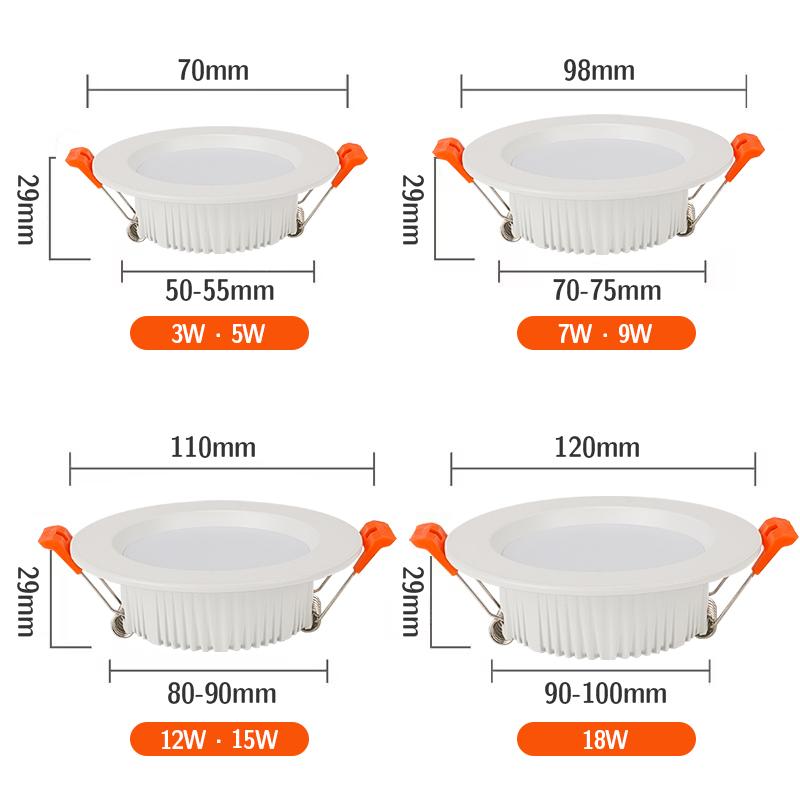 LED Downlight 3W 5W 7W 9W 12W 15W 18W Round Recessed Ceiling Lamp 220V Led Bulb Bedroom Kitchen Indoor LED Spot Lighting