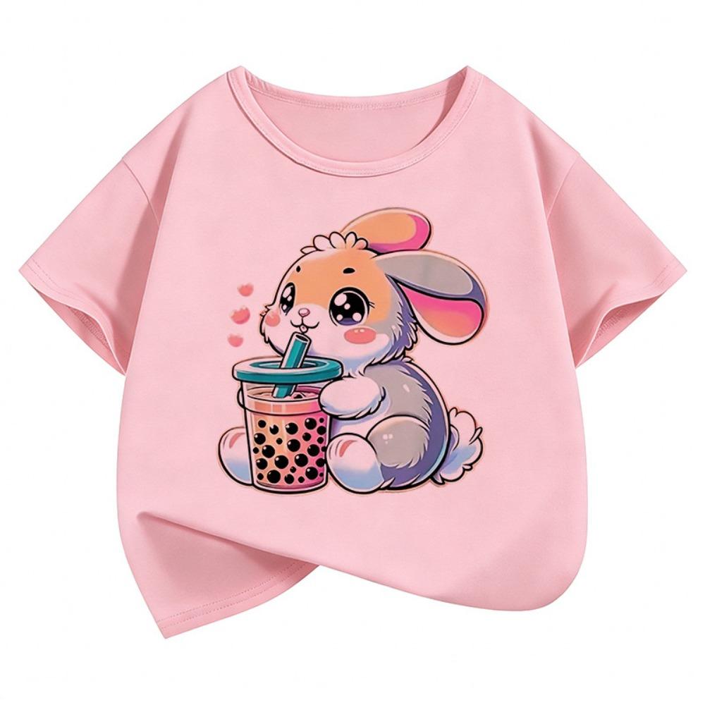 Cute Rabbit Graphic Kids Tshirts Summer Short Sleeve Tees Cartoon Animal Boys Girls Clothes Kawaii Tops Y2K Children T-shirt
