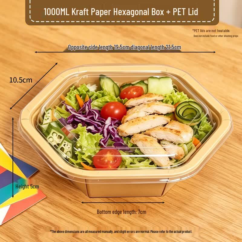 Nuoxian 1000ml Disposable Kraft Hexagonal Takeaway Bowl with Lid