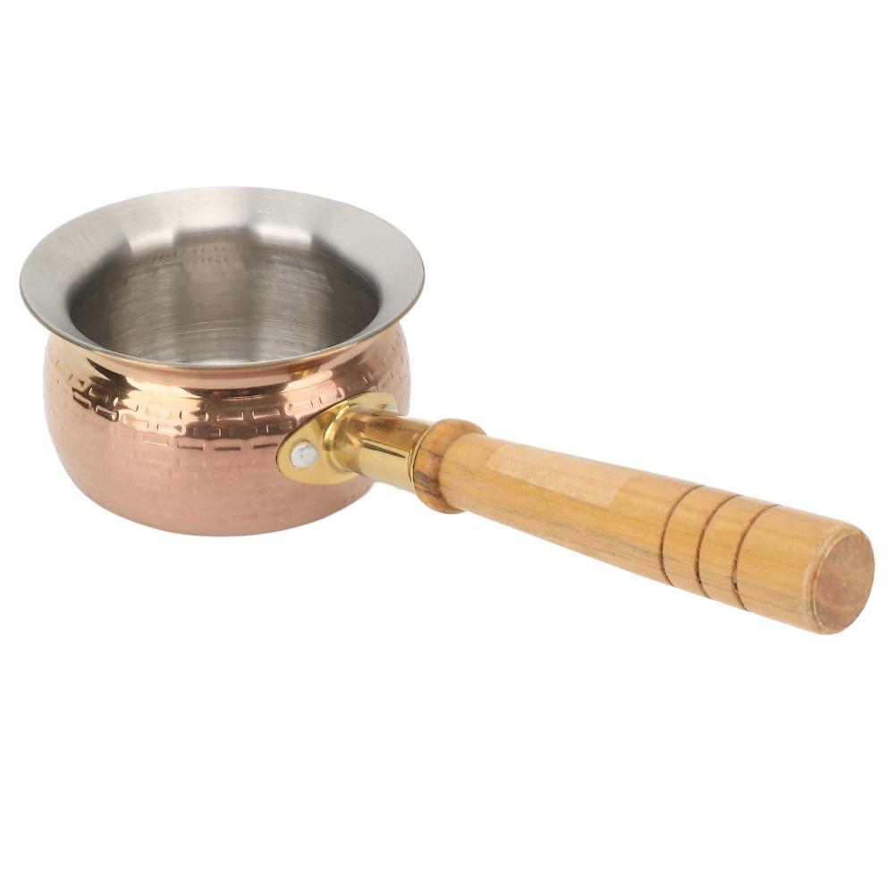 Rose Gold Wooden Color Butter Warmer Pot Stainless Steel Sauce Pan  Milk Coffee Pouring Oil