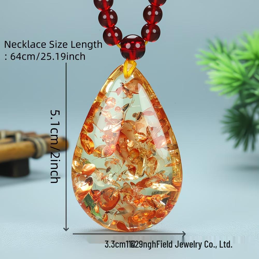 Two-Color Flower Amber Water Drop Necklace: Unisex Sweater Chain Pendant