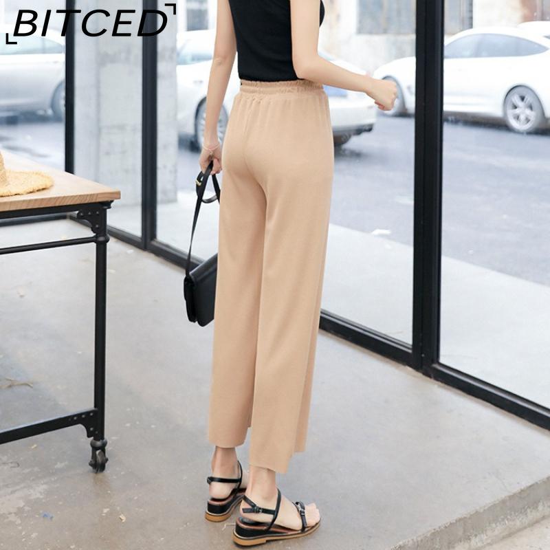BITCED Ice Silk Cropped Trousers for Women Summer Lightweight High-Waisted Drapey Relaxed Fit Sun Protection Straight-Leg Wide-Leg Trousers