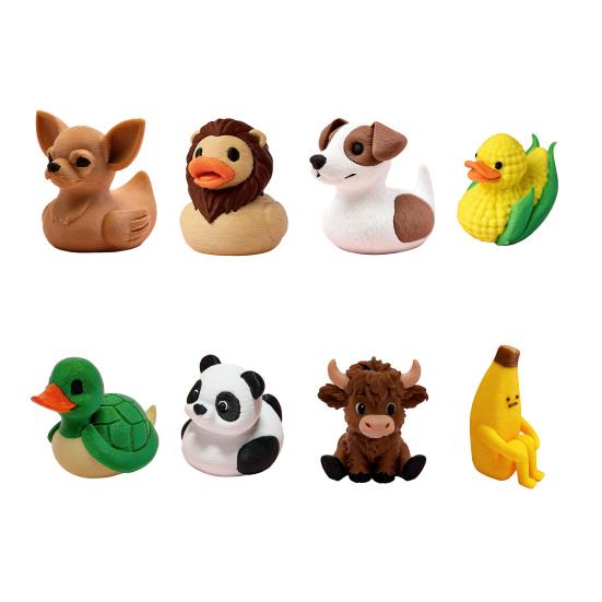 Small Duck Figurine 3D Printed Cute Turtle/Panda/Dog/Banana Duck Statue for Home Office Desk Shelf Decor