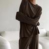 European & American Women's Knit Pajama Set: 2025 Autumn/Winter Loose Round Neck Long Sleeve Top & Pants