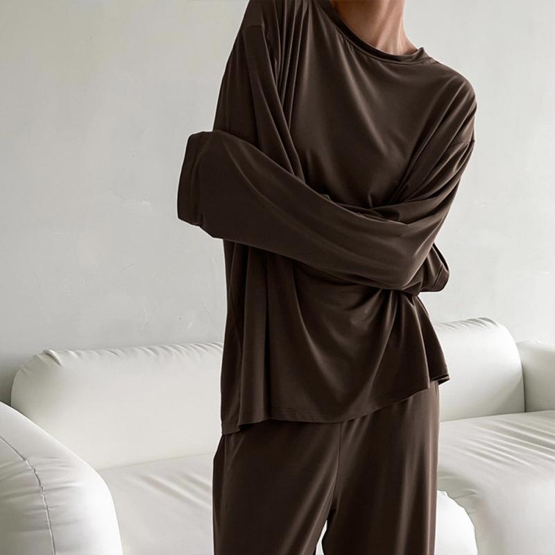 European & American Women's Knit Pajama Set: 2025 Autumn/Winter Loose Round Neck Long Sleeve Top & Pants