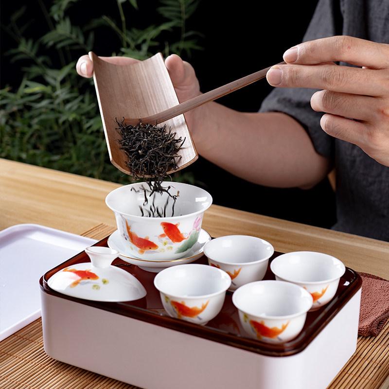 Portable Ceramic Kung Fu Travel Tea Set with Tray and Case