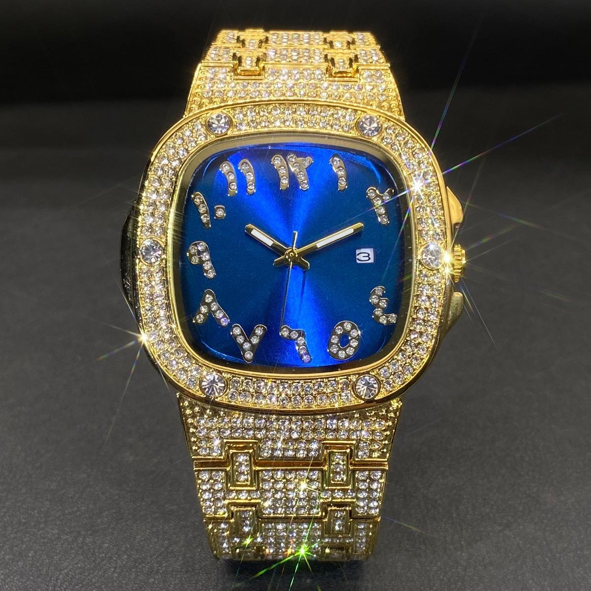 Luxury Rhinestone Men Business Watches Fashion Square Dial Steel Band Quartz Wristwatch Date Luminous Hands Reloj Hombre