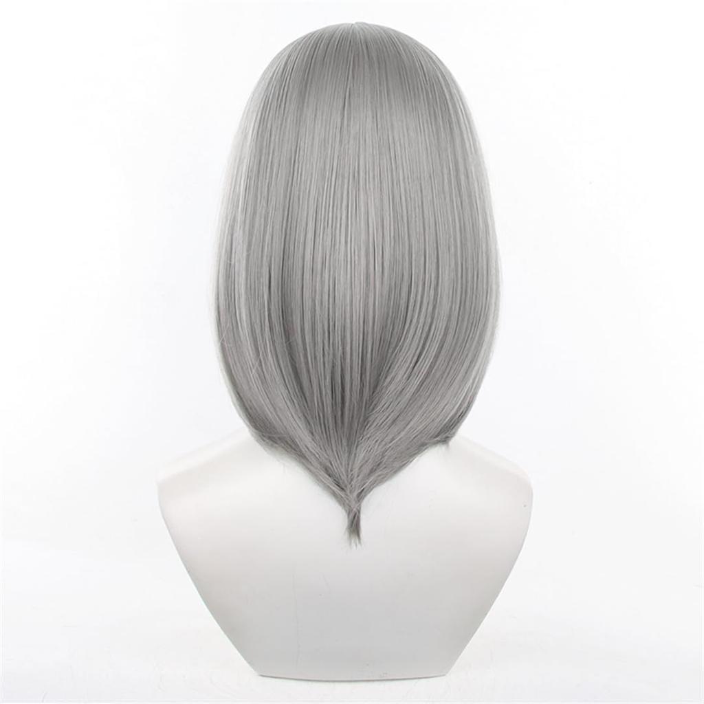 YukiHalolj Cosplay 40cm Silver Gray Fluffy Cosplay Fiber School Festival Wig Wig, Unisex, Heat-Resistant, Hair, All-Purpose, Wig, Wig, Costume, Event,