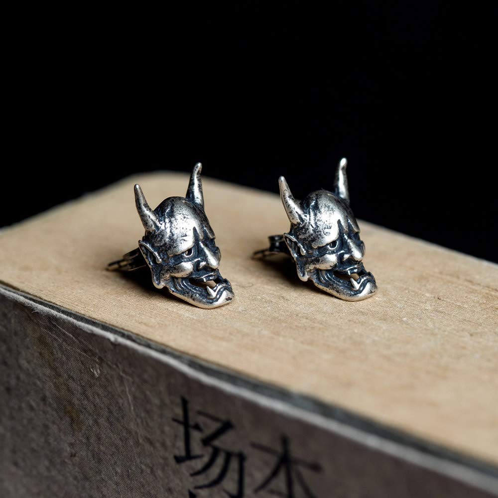 Rockyu Earrings Set for 925 Hannya Set for Both Stud Japanese Hannya Demon Jewelry Women, Silver, Hypoallergenic, Earrings, Ears, Earrings, Skull,