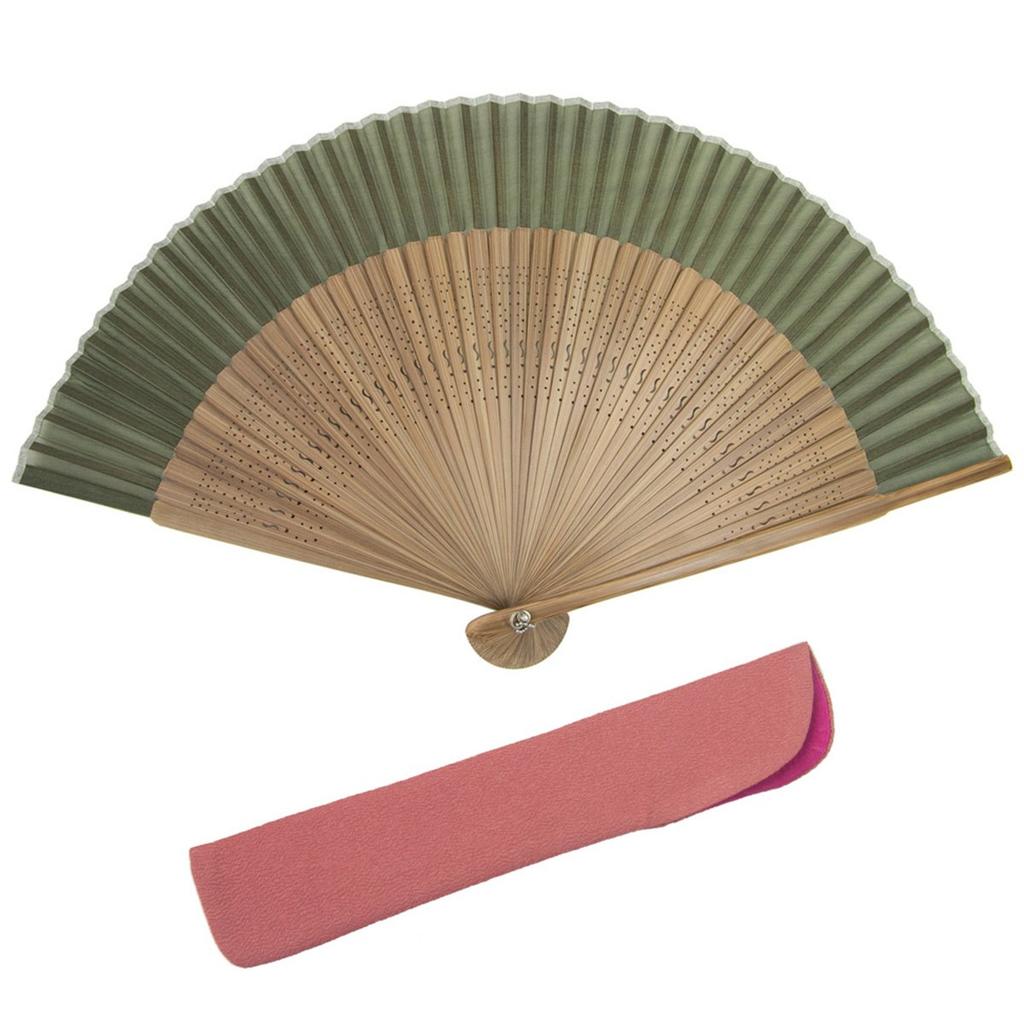 KYOETSU Pure Silk Brown Set Fan for Women Ribs Fan, Plain, Ribs, 2-Piece (Fan, Bag) (Brown 4)