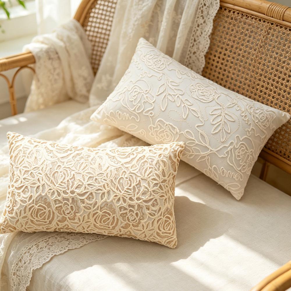 BuyNow 1PC Sequined Embroidered Floral Pillowcase Beige Cushion Cover for Living Room Sofa Home Party Bedroom Decor Sofa Cushion