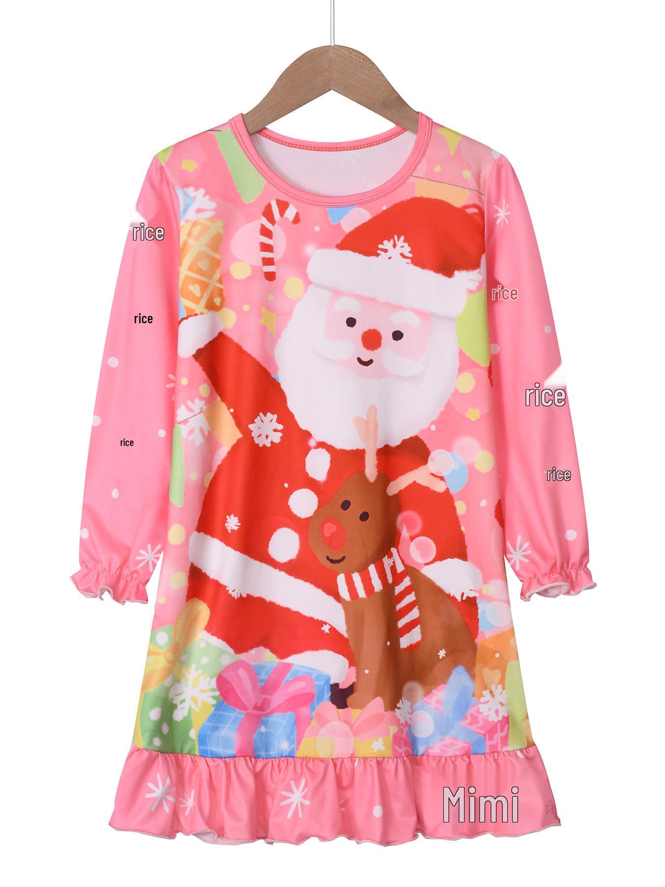 

Summer Women s Cartoon Long Sleeve Christmas Pajama Dress 3-4Y 100CM рожевий