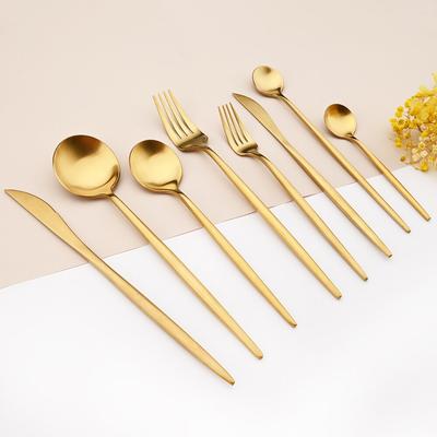 304 Edelstahl Geschirr Set Gold Matt Polieren Besteck Set Salat Gabel Löffel Teelöffel Dessert Gabel Geschirr