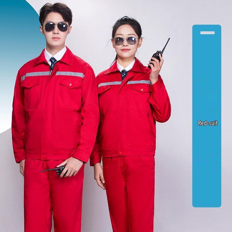Summer Lightweight Polyester Cotton Reflective Workwear Set - Long Sleeve Protective Clothing for Construction and Workshop Use.
