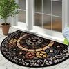 Vintage Crystal Velvet Half Round Door Mat Non-Slip Machine Washable Floor Mat Luxurious Semi-Circular Rug for Entryway Living Room Decor