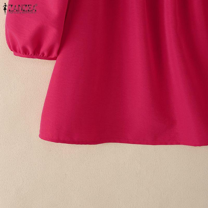 ZANZEA Women Casual Square Collar Loose Summer Short Sleeve Blouse