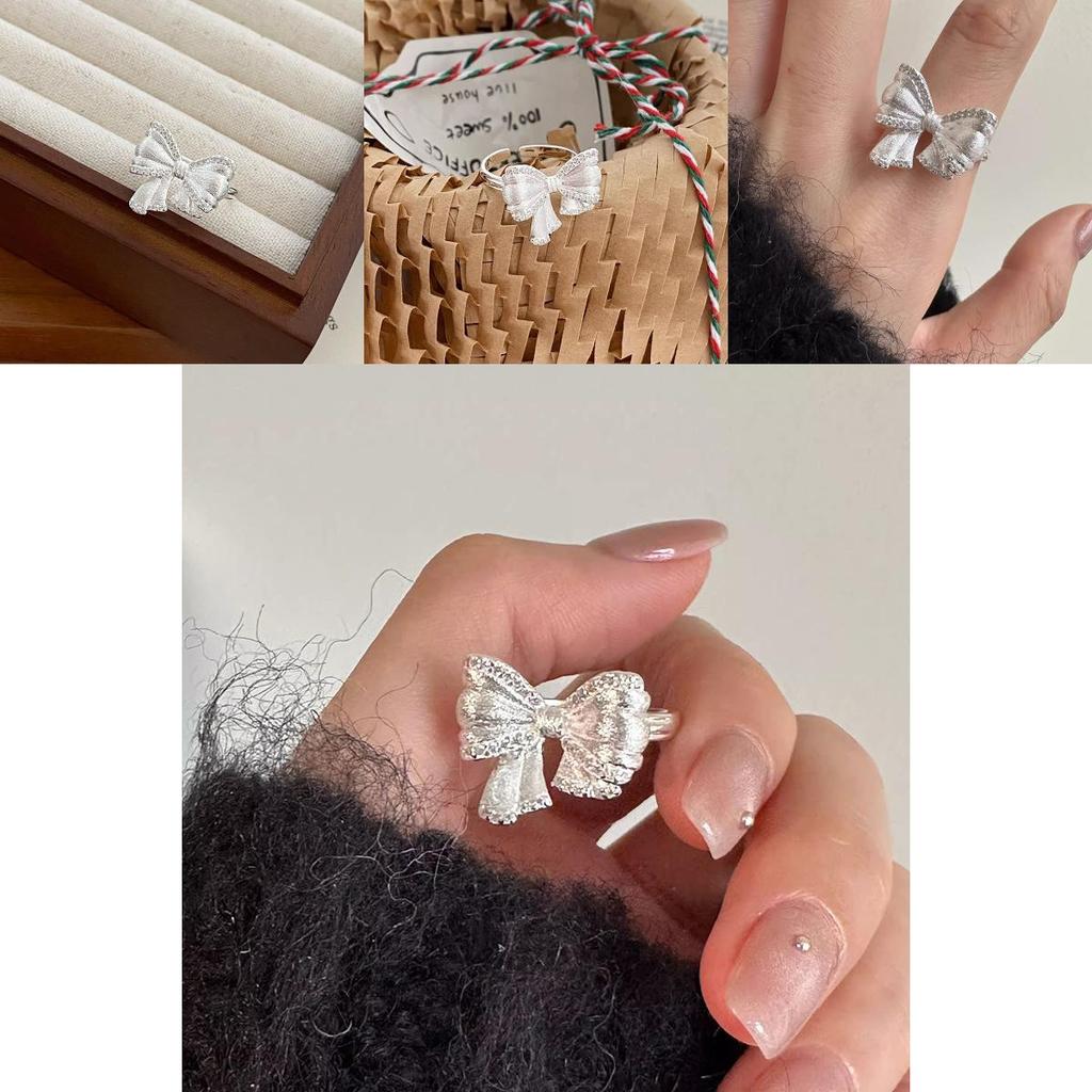 Exquisite Adjustable Copper Bowknot Ring With Dazzling Zircon For Women