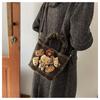 IELGY Fashion Cute Doll Handbag Autumn Winter Woolen Check Bucket Bag Large Capacity Crossbody Bag
