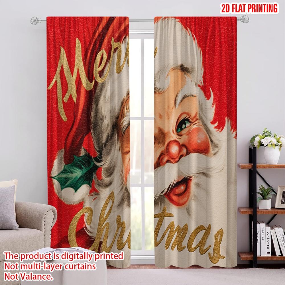 

2pcs,2D plane printing Curtain Fabric Santa with Red & Green Holiday Colors Polyester Fabric (without rod) Holiday Ldeal for 52.50 × 116.00 cm 2 pcs