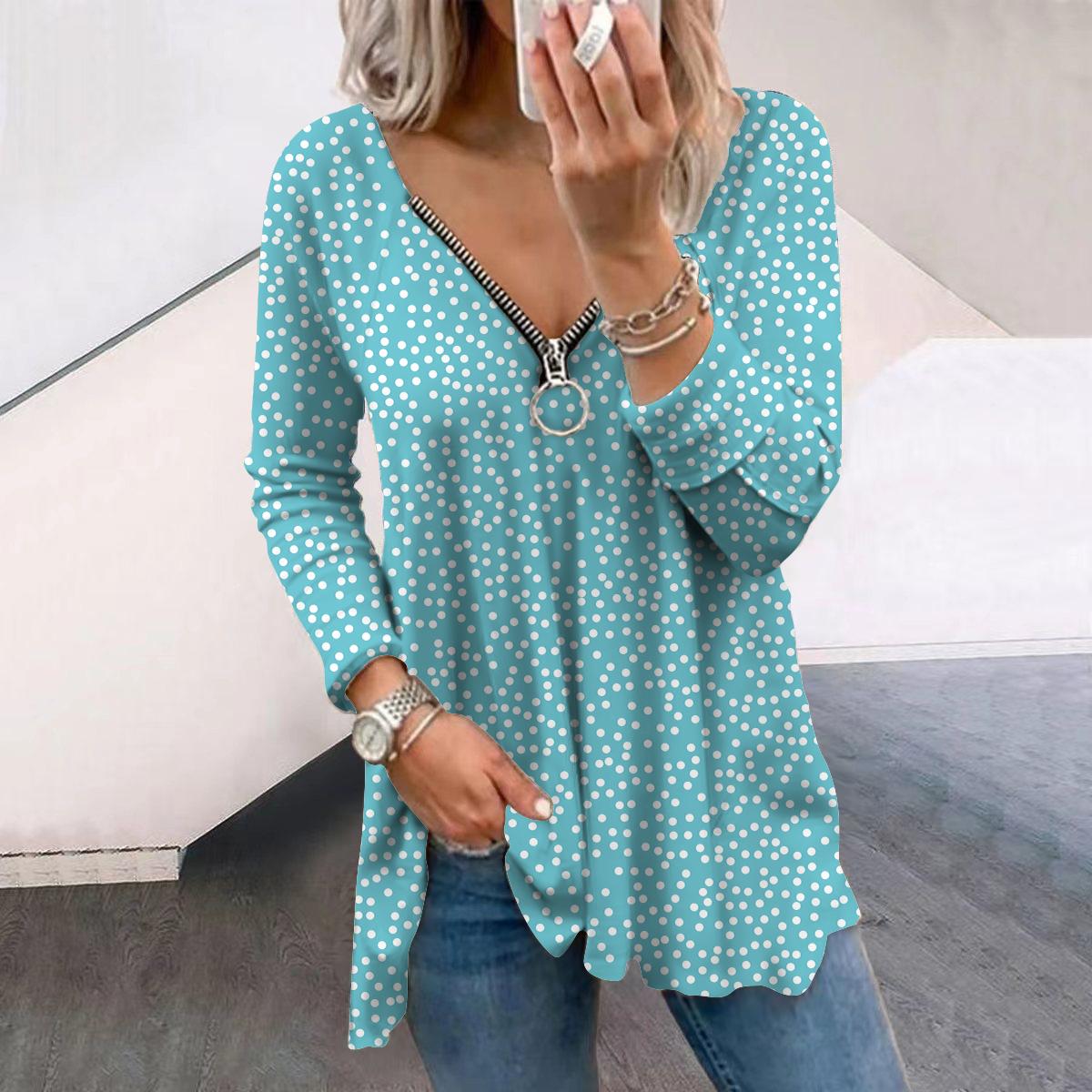 

Женские осенние цветочные синие цветочные фрагменты с длинным рукавом футболки свободные футболки больших размеров с V-образным вырезом топы удобные блузки 8XL светло-синий