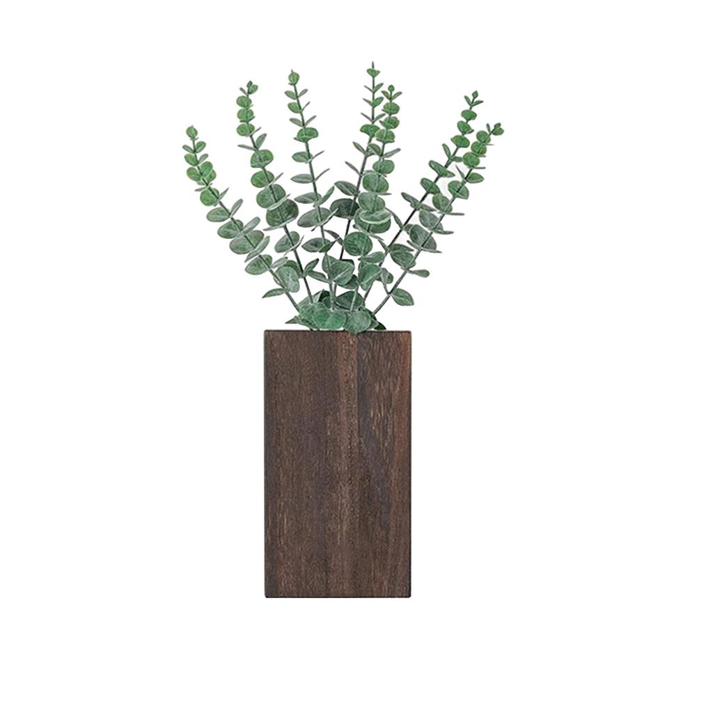 Wooden Wall Planter With Artificial Plants, Indoor Wooden Pocket Vase
