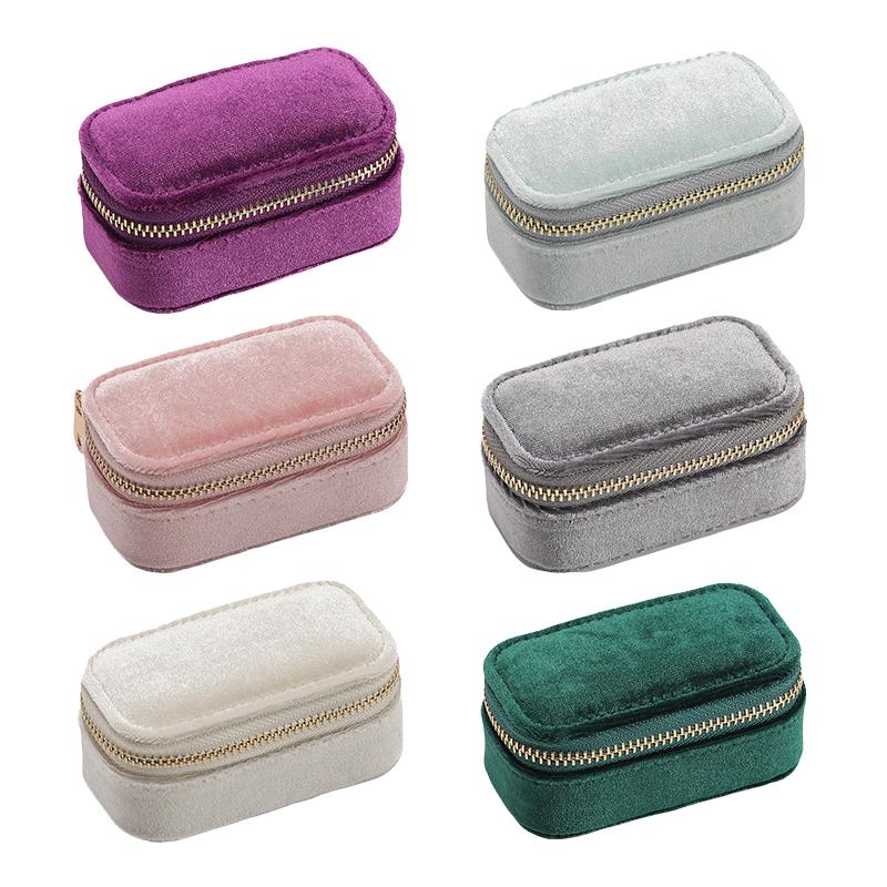 Mini Ring Box Travel Jewelry Box Ring Zipper Velvet Storage Case Jewel Packaging Earrings Necklace Organizer Storage Box Trip