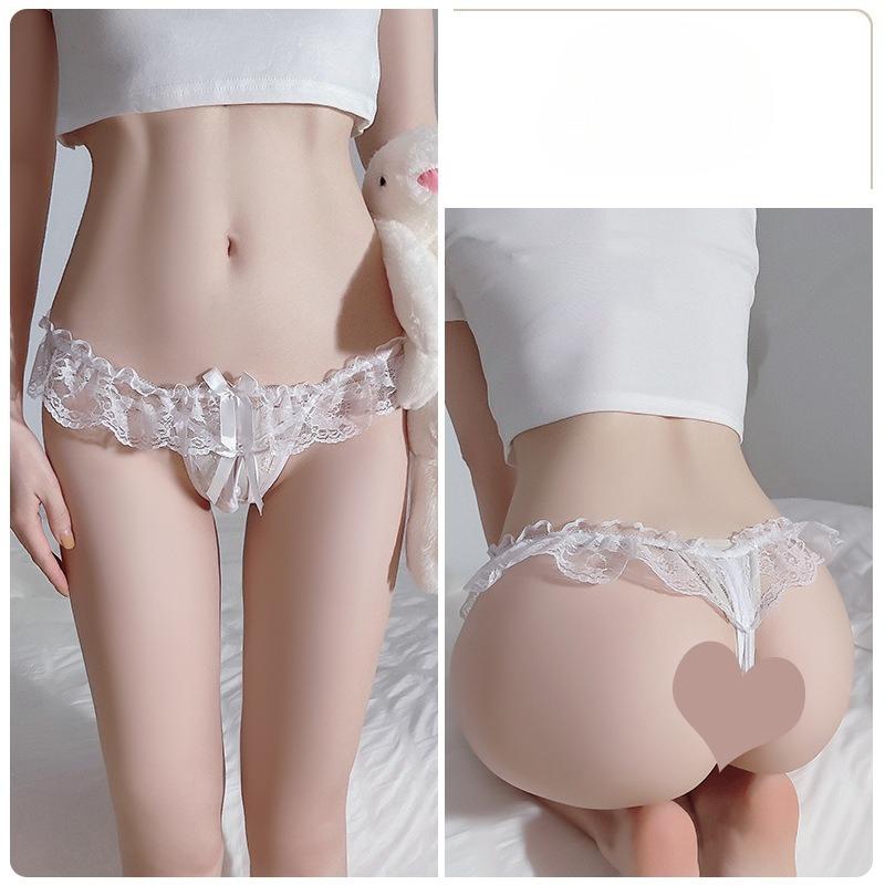 Women’s Sexy Lingerie Sheer Lace Hollow-Out Pearl Detail Panties Seductive Underwear Shorts