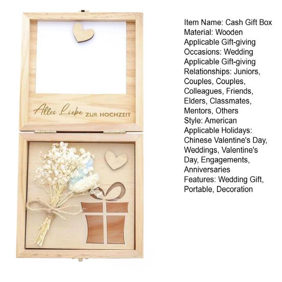 Wooden Wedding Cash Gift Storage Box Wedding Ceremony Money Holder Cash Gift Desktop Decoration Ornament Bride Groom Newlyweds Gift