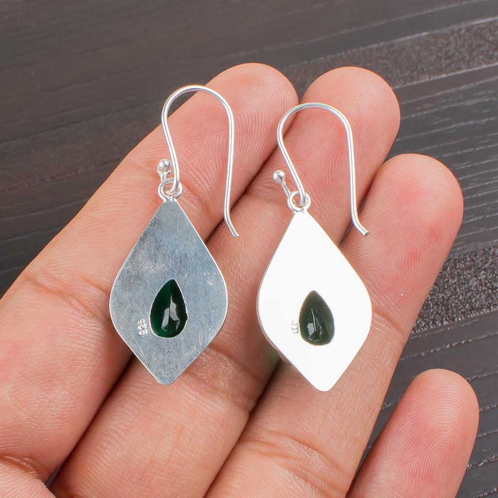 Chrome Diopside Gemstone 925 Fine Silver Jewelry Handmade Earrings 1.90" For Her EE-35-3