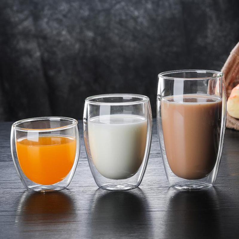 Household Borosilicate Glass Coffee Cup, Water Cup, Juice Cup, Milk Cup, Double-Layer Transparent Glass Egg-Shaped Cup