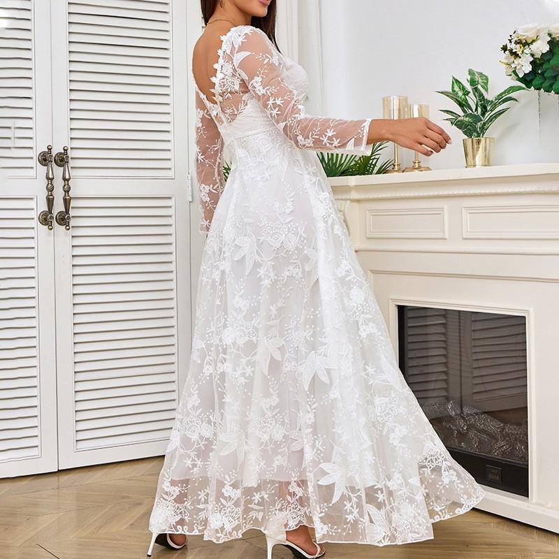 Customized Batch 2025 Spring New European and American Women's Clothing Amazon Long-sleeved One-word Shoulder Bridal Wedding Dress Dress
