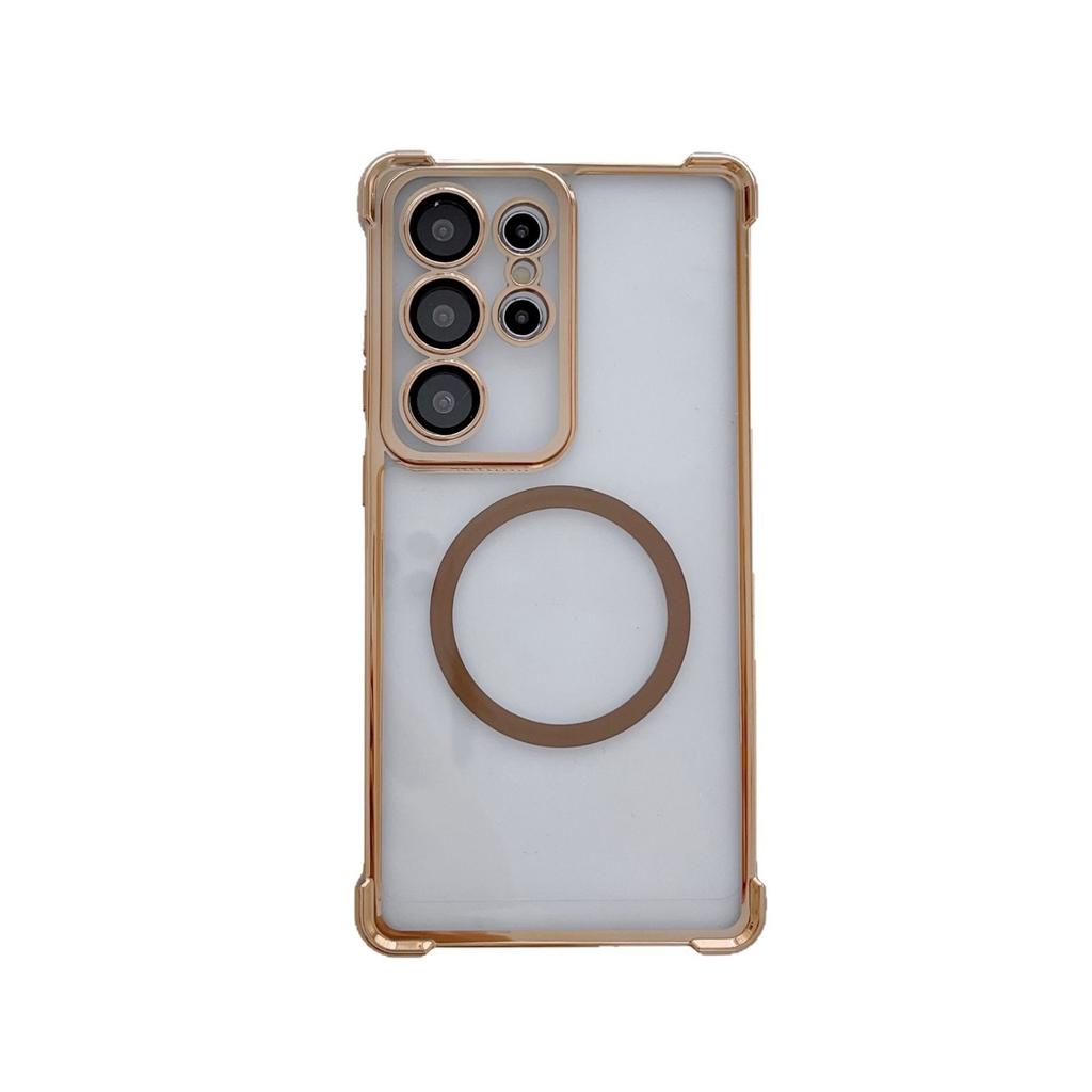 Suitable for Samsung S25 Ultra Mobile Phone Case Four Corner Airbag Anti Fall Magnetic Charging S24 Transparent Electroplated Hard Shell 23F