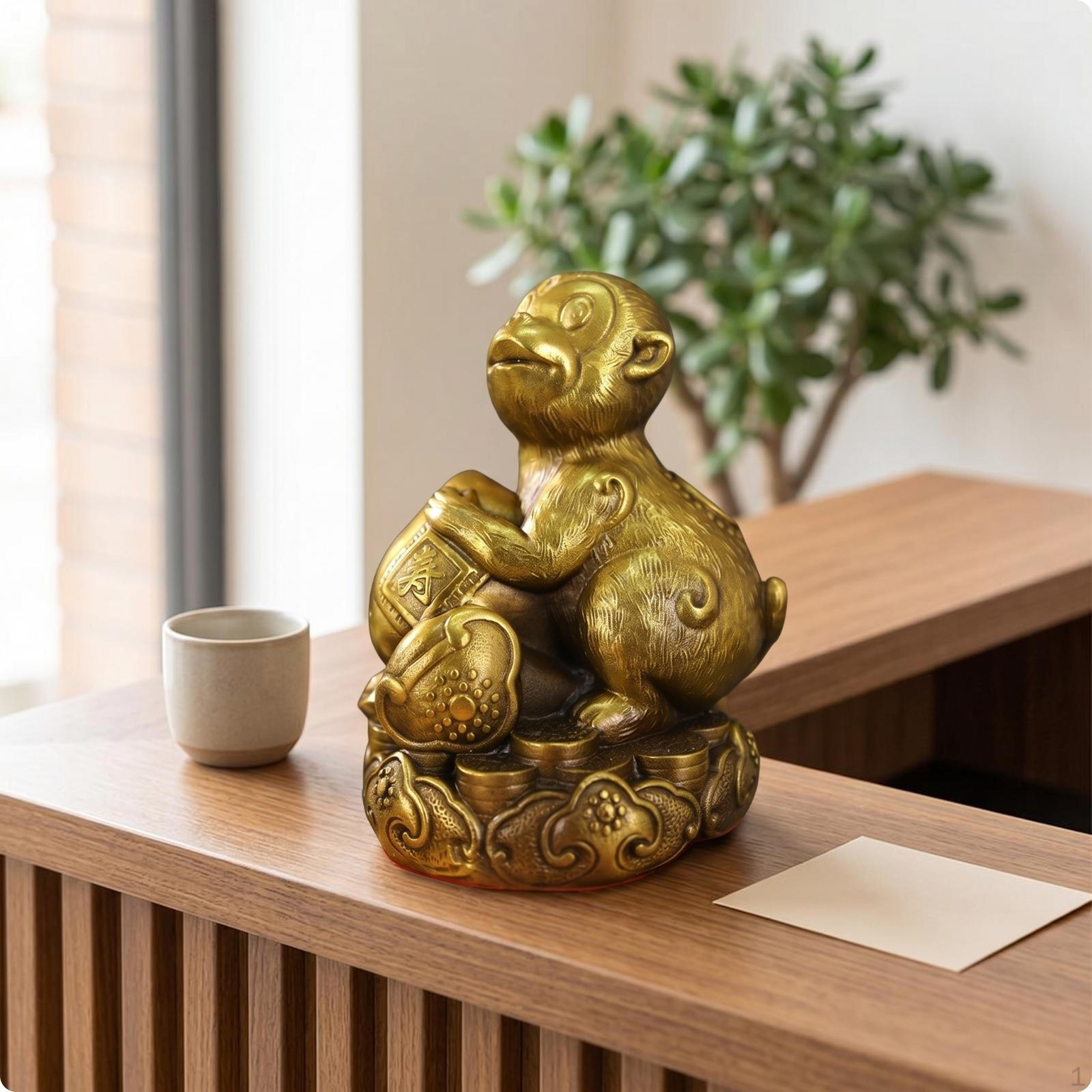 Brass animal Figurine Ornate Base Chinese Embossed Mist Pattern animalStatue 6 Inch