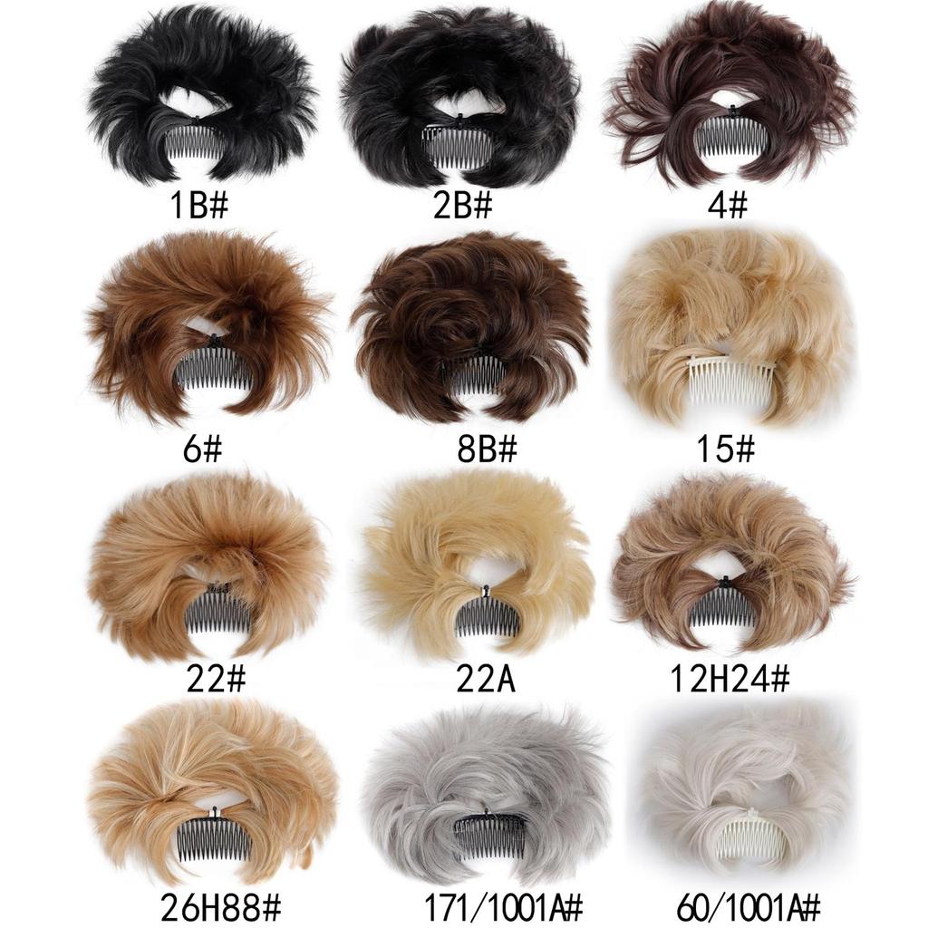 DIY Women Synthetic Hairpieces Messy Buns Comb Clip in Updo Scrunchies Faux Bun Chignon Multiple Hairstyles Easily