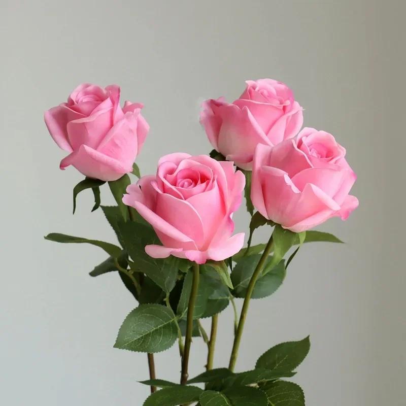 5 ks Květiny umělé na dotek růže svatební kytice svatební dekorace latexové růže dárek na Valentýna párty domov falešná růže květinová