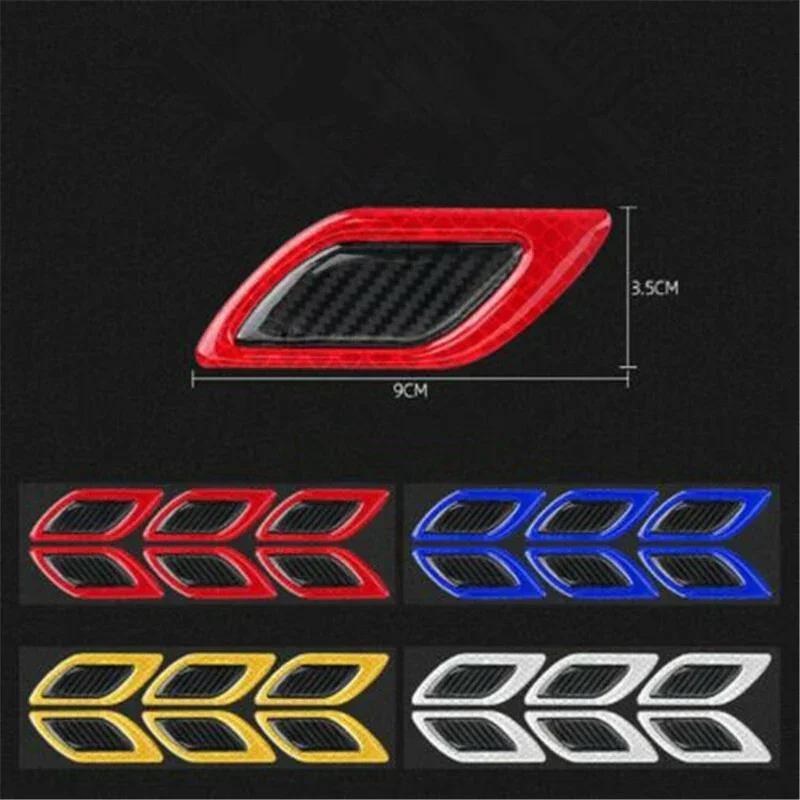 6PCS Car Body Decoration Stickers Carbon Fiber Pattern Fender Side Air Vents Nose Cover Decorative Warning Reflective Stickers